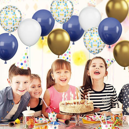 Navy Blue and Gold Balloons, 60Pcs Night Blue Gold Balloons, 12 Inch Metallic Gold Blue Confetti Balloons White Latex Balloons for Boys Birthday Baby Shower Wedding Graduation Party Decorations