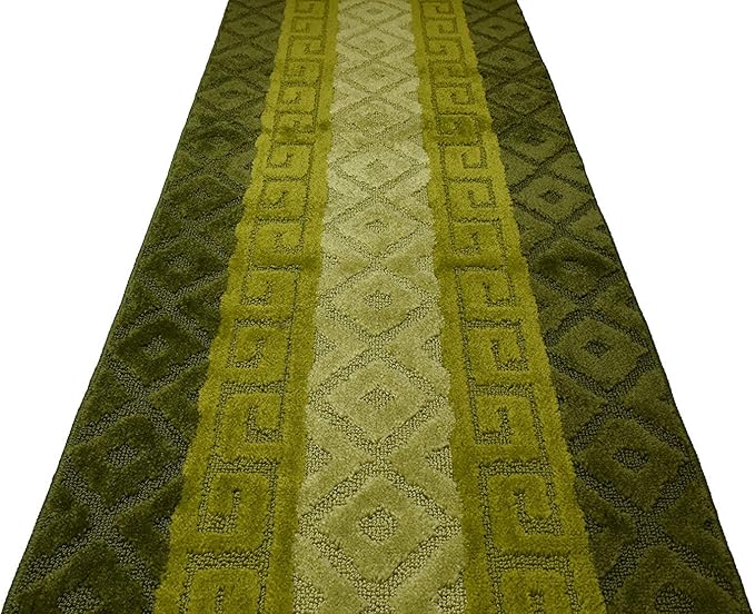 Custom Cut Hallway Runner Rug, Slip Resistant, 31 Inch Wide X Your Choice of Length, Meander Green, 31 Inch X 17 feet