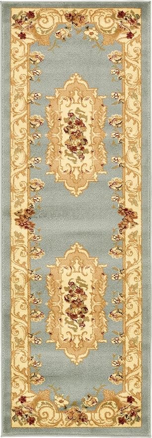 Rugs.com Chateau Collection Rug – 6 Ft Runner Light Blue Medium Rug Perfect for Hallways, Entryways