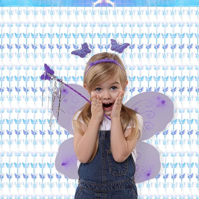 BRAVESHINE Iridescent Hanging Butterfly Foil Fringe Curtain - 2 Pack 3.2x6.6ft Holographic Party Streamers Backdrop for Bridal Shower/Mermaid/Frozen/Fairy/Princess/Butterfly Birthdays Decorations