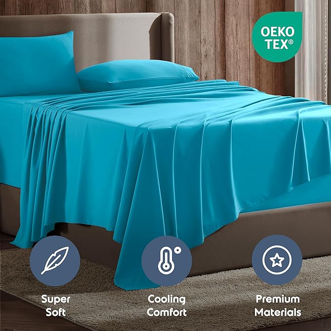 Nestl King Sheet Set - Luxury 1800 Ultra-Soft Microfiber King Bed Sheets - Double Brushed - Deep Pockets - Easy Fit - 4 Piece Set - Bedding Sheets & Pillowcases (King, Bright Blue)