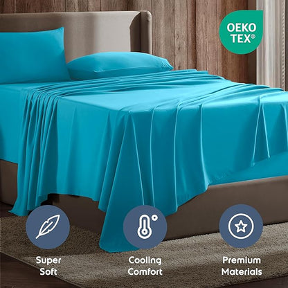 Nestl King Sheet Set - Luxury 1800 Ultra-Soft Microfiber King Bed Sheets - Double Brushed - Deep Pockets - Easy Fit - 4 Piece Set - Bedding Sheets & Pillowcases (King, Bright Blue)