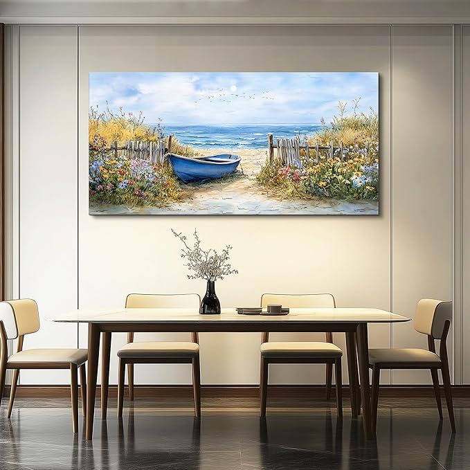 QIYILEXWART Canvas Wall Art For Living Room Large Wall Decor For Office Bedroom Decorations Sea Side Boat Landscape Pictures Farmhouse Painting Artwork Room Wall Mural Aesthetic Home Decor 30x60 In