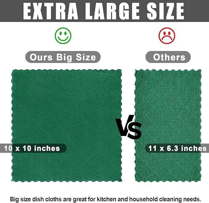 Homaxy 24 Pack Kitchen Dish Cloths (10 x 10 Inches, Dark Green), Super Soft and Absorbent Coral Velvet Dish Towels, Nonstick Oil Fast Drying Microfiber Cleaning Cloth, No Lint Household Dishcloths