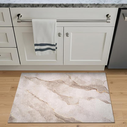 Bloom Rugs Washable Non-Slip 2x3 Rug - Ivory/Gold Modern Abstract Area Rug for Living Room, Bedroom, Dining Room, and Kitchen - Exact Size: 2' x 3'