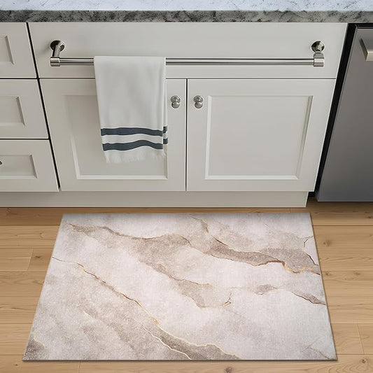 Bloom Rugs Washable Non-Slip 2x3 Rug - Ivory/Gold Modern Abstract Area Rug for Living Room, Bedroom, Dining Room, and Kitchen - Exact Size: 2' x 3'
