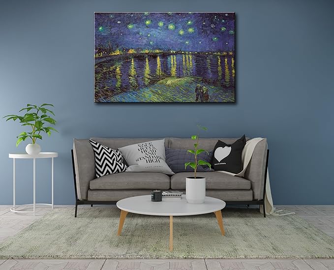 Vincent Van Gogh Canvas Wall Art - Starry Night Over The Rhone Painting, Large Famous Artwork Picture Print for Home Decor 32"x48"