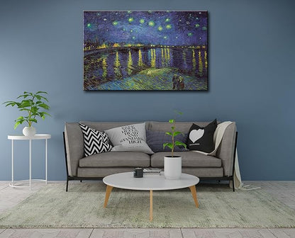 Vincent Van Gogh Canvas Wall Art - Starry Night Over The Rhone Painting, Large Famous Artwork Picture Print for Home Decor 32"x48"