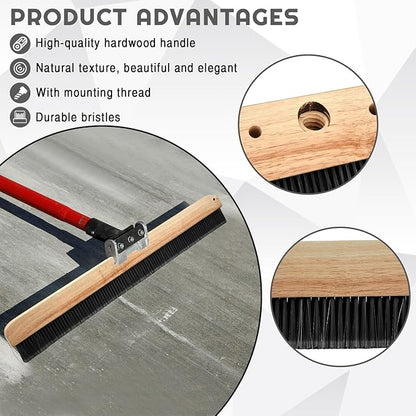 1 Pack 36 Inch Concrete Broom Finishing Tools Without Handle Wood Backed Black Brush with Mounting Threads for Concrete Finishes Hard Floors Yards (PET Bristles)