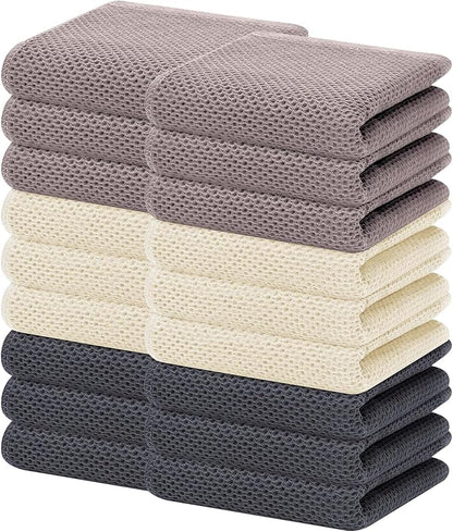 Homaxy 100% Cotton Waffle Weave Kitchen Dish Towels, Ultra Soft Absorbent Quick Drying Cleaning Towel, 13 x 28 Inches, 18-Pack, Mixed Color