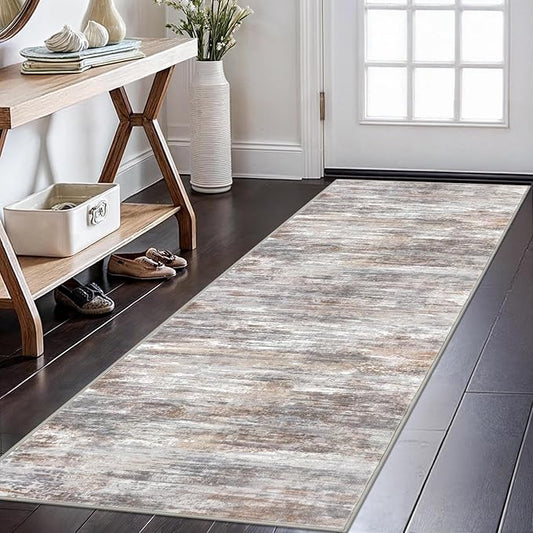 KOZYFLY Modern Abstract Kitchen Runner Rug, 2x6 Washable Rug Runner Non-Slip Soft Striped Hallway Runner Rugs, Multi Grey Print Carpet Runner for Entryway Bathroom Laundry Room Foyer