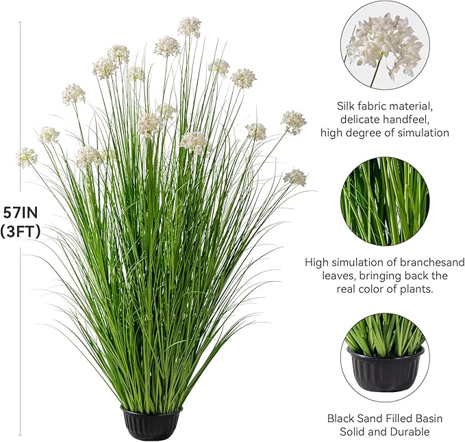 57in Lifelike Artificial Tall Grass Plant with 19 Lifelike Dandelion Flower and Non-Toxic,odorless Fake Tall Frass Plant Fake Plants for Indoor Decoration,Home Decor