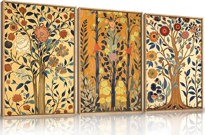 Large Vintage Floral Tree Framed Canvas Wall Art,Abstract Flower Wall Decor,Nature Botanical Wall Painting,Classic Boho Artwork for Living Room,Bedroom,Dining Room,Farmhouse -24"x36"x3