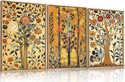 Large Vintage Floral Tree Framed Canvas Wall Art,Abstract Flower Wall Decor,Nature Botanical Wall Painting,Classic Boho Artwork for Living Room,Bedroom,Dining Room,Farmhouse -24"x36"x3