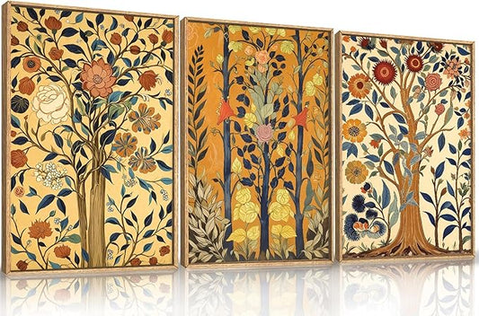 Large Vintage Floral Tree Framed Canvas Wall Art,Abstract Flower Wall Decor,Nature Botanical Wall Painting,Classic Boho Artwork for Living Room,Bedroom,Dining Room,Farmhouse -24"x36"x3