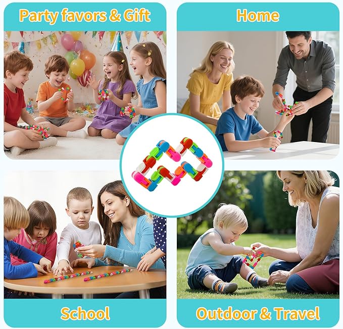 Wacky Tracks 30 Pack Snap and Click Fidget Toys Bulk for Party Favors Puzzles Goodie Bag ,School Students Gift Classroom Prizes Valentines Day Rainbow Toys for Kids,Teens