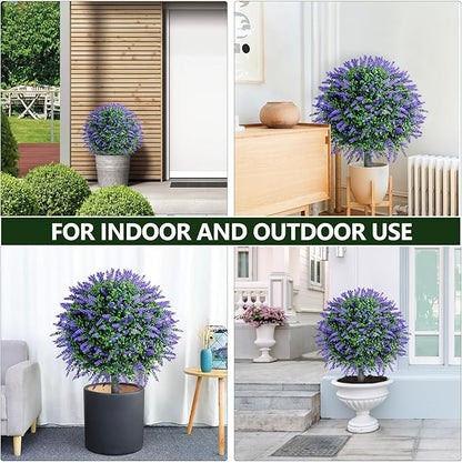 27.6''H Faux Lavender Plants Outdoor Set of 2, Realistic Artificial Boxwood Topiary Shrubs with Spike, UV Resistant Topiary Balls Large Fake Plant Faux Bushes for Indoor & Outdoor Decor