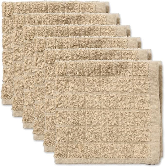 DII Basic Terry Collection Solid Windowpane Dishcloth Set, 12x12, Pebble, 6 Piece