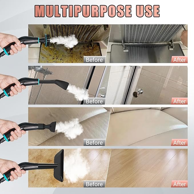 2500W Handheld Steam Cleaner,10 Accessories with 8 Adjustable Pressures for Tile/Grease/Carpet, 45oz Large Tank Chemical Free Cleaning, Portable Multi-Surface Steamer for Home Cars Kitchens (White)