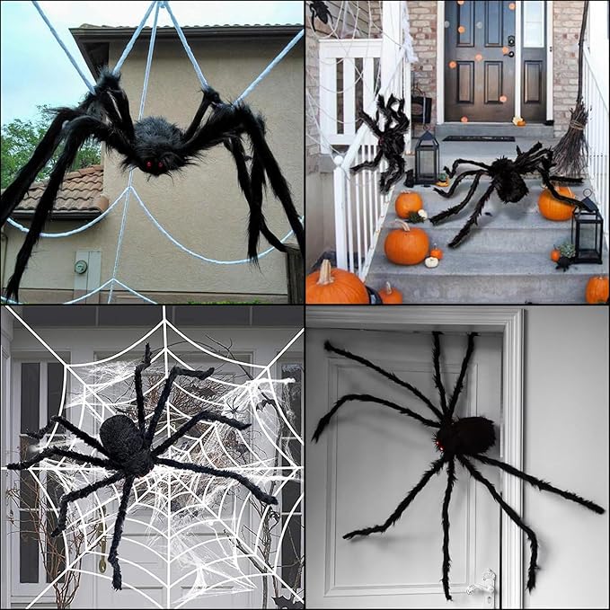 ZMCINER Halloween Spiders Large Outdoor Big Spider Decorations Realistic Scary Hairy Halloween Decor (2 Pack 59 Inch)