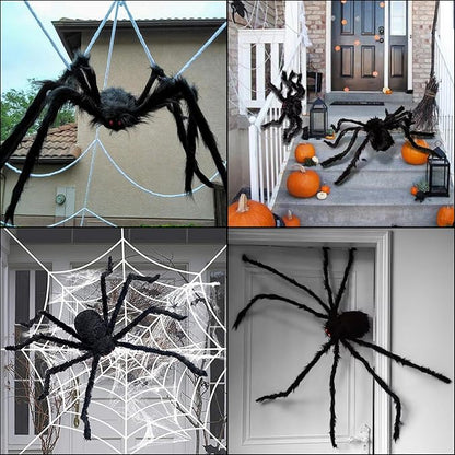 ZMCINER Halloween Spiders Large Outdoor Big Spider Decorations Realistic Scary Hairy Halloween Decor (2 Pack 59 Inch)