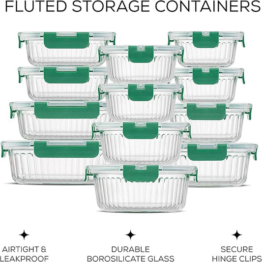 JoyJolt 24pc Borosilicate Glass Storage Containers with Lids | 12 Airtight/Freezer Safe Food Storage Containers for Pantry and Kitchen | Meal Prep Container for Lunch | Glass Tupperware Set