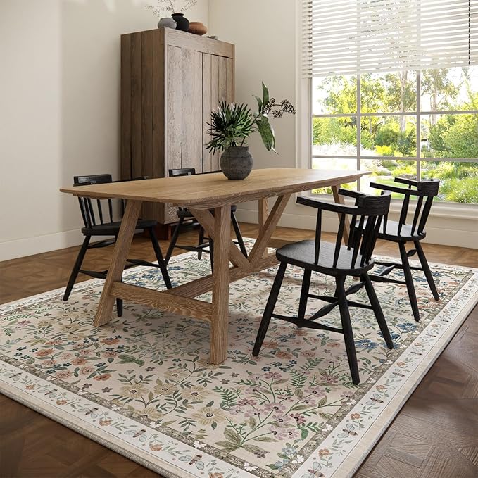 Washable Area Rug for Living Room: 9x12 Area Rugs for Bedroom Vintage Stain Resistant Non Slip Low Pile Soft Indoor Carpet Rug for Kitchen Dining Room Farmhouse Kids Room Nursery