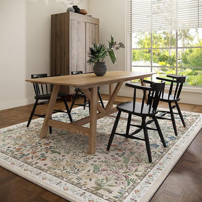 Washable Area Rug for Living Room: 9x12 Area Rugs for Bedroom Vintage Stain Resistant Non Slip Low Pile Soft Indoor Carpet Rug for Kitchen Dining Room Farmhouse Kids Room Nursery