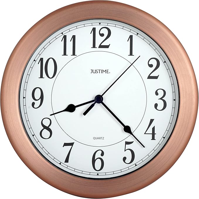 JUSTIME 8.5 inch Water Resistant Wall Clock for Wall Decorative Small Wall Clocks Small Space Decor Bathroom Clock Kitchen Clocks Office Boat RV Battery Operated Silent Wall Clock Non Ticking