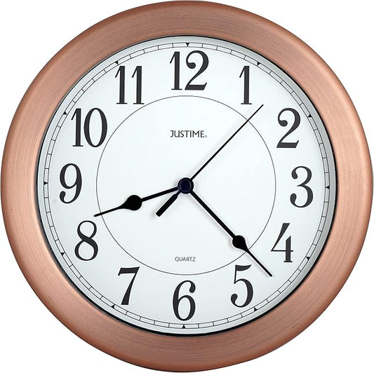 JUSTIME 8.5 inch Water Resistant Wall Clock for Wall Decorative Small Wall Clocks Small Space Decor Bathroom Clock Kitchen Clocks Office Boat RV Battery Operated Silent Wall Clock Non Ticking
