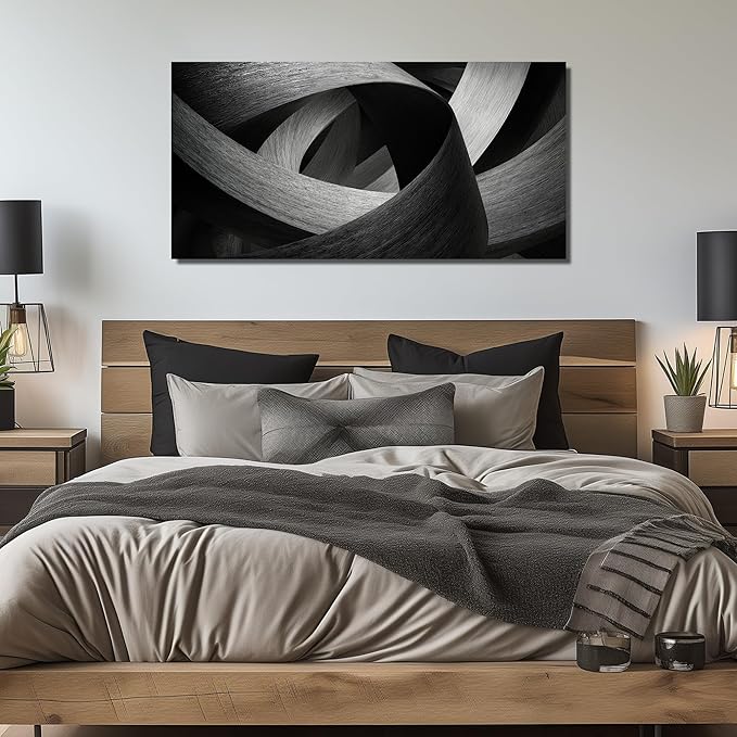 JuhaiArt Abstract Canvas Art for Living Room Bedroom Office Black Wall Decor Gray Picture Artwork 24" x 48" Lines Prints