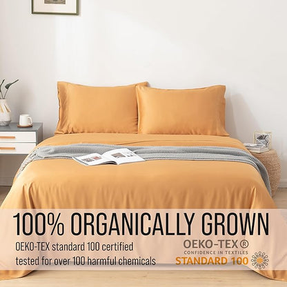 Bella Coterie Luxury Bamboo Viscose Queen Size Sheet Set | 100% Organically Grown | Ultra Soft | Cooling for Hot Sleepers | 18" Deep Pocket [Marigold]