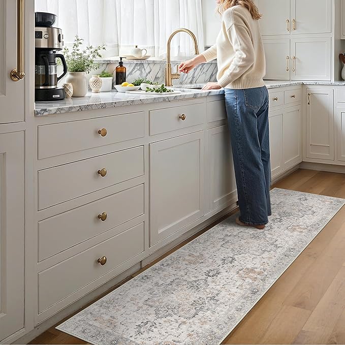 GENIMO 2x7 Area Rugs for Living Room, Machine Washable Non Slip Vintage Retro Rugs, Low Pile Lightweight Chenille Print Rug for Bedroom, Dining Room, Home Office, Multi