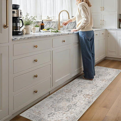 GENIMO 2x7 Area Rugs for Living Room, Machine Washable Non Slip Vintage Retro Rugs, Low Pile Lightweight Chenille Print Rug for Bedroom, Dining Room, Home Office, Multi