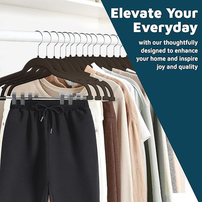 Velvet Skirt Hangers – with Adjustable Clips, 360 Degree Swivel Hook, and Non-Slip Shoulder Notch, Holds Up to 10 lbs, for Organizing Skirt, Pants, Dress, and Clothes, Pack of 10, Brown
