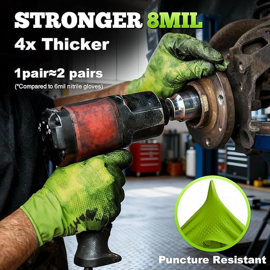 TitanFlex Heavy Duty Industrial Nitrile Gloves with Raised Diamond Texture, 8-mil, Latex Free, Powder Free (Green/Dark Green)