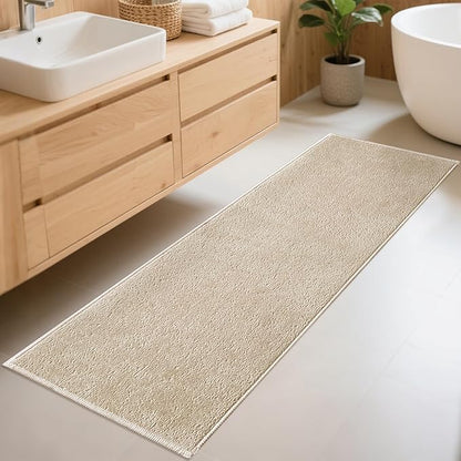 Bathroom Runner Rugs, Thin Absorbent Non-Slip Bath Mat, Quick Dry Low Pile Mats for Bathroom Floor Front of Bathtub,Shower Room,Sink,24"×72",Light Coffee