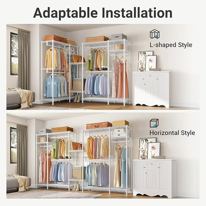 VIPEK V2S Heavy Duty Clothes Rack 4 Tiers Wire Shelving Garment Racks with 3 Hanging Rods Compact Freestanding Closet Metal Closet Rack, Max Load 700LBS, White