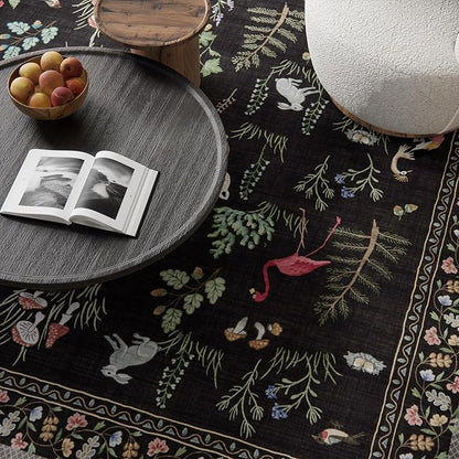 6x9 Area Rugs for Living Room: Washable Rug Vintage Rugs Stain Resistant Non Slip Low Pile Soft Lightweight Carpet for Bedroom Kitchen Dining Room Farmhouse Nursery Kids Room Home Office