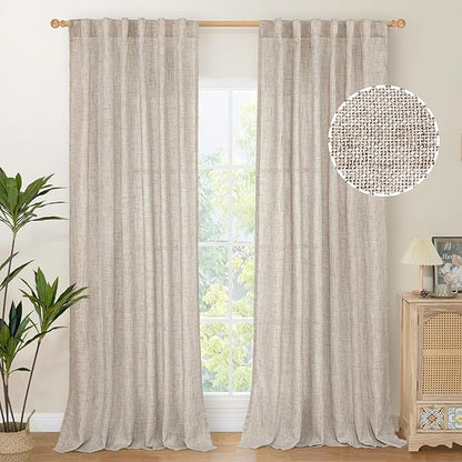 YoungsTex Linen Curtains 108 Inch Long for Living Room Rod Pocket Textured Window Drapes Light Filtering Floor Length for Dining Room Ring Clipes, 52 X 108 Inch, 2 Panels