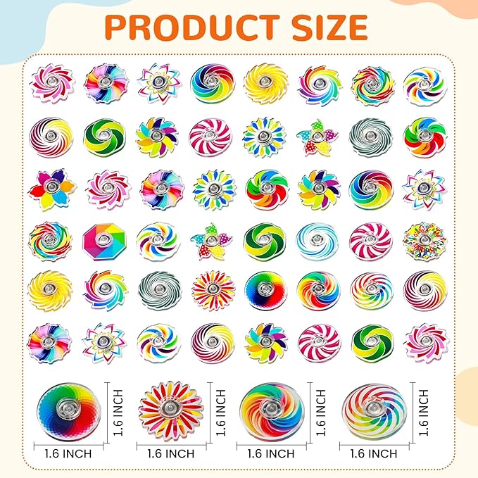 SCIONE 52 Pack Mini Fidget Spinner Toys,Mini Sensory Fidget Toys Bulk Kids with Autism,Rainbow Party Favors for Kids Birthday Party Favors,Goodie Bags Stuffers,Treasure Box Toy Classroom Prizes