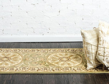 Rugs.com Chateau Collection Rug – 10 Ft Runner Light Green Medium-Pile Rug Perfect for Hallways, Entryways