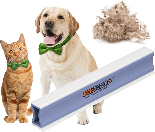 FurDozer Pet Hair Remover & Auto Detailing Tools - Cat & Dog Hair Remover for Carpets, Car Interiors, Couches, Bedding, & Pet Furniture (Purple, X3 MEGA - 10" Long)