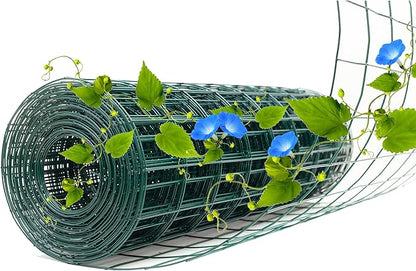 Green Metal Garden Fence, 60inch(H) x 100ft(L), 2 inch x 4 inch,12.5GA 2/3/4/5/6 Ft Tall Chicken Wire PVC Coated Welded Wire Mesh Roll for Dogs Border Yard Vegetable Plant Protection Poultry Netting