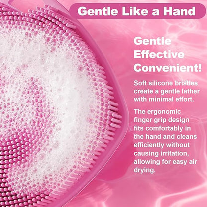 2 Pack Face Scrubbers, Silicone Body Scrubber Soft Bristles, Gentle Lather, Exfoliating & Deep Cleaning for Sensitive Skin, Giant Suction Cup Stick Securely (Body+ Face Scrubber Pink)