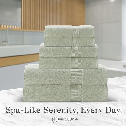 Premium Staple Cotton Bathroom Towel Set - Sage Green 600 GSM 6-Piece Luxury Bath Towel Set 1 Stripe - 2 Bath Towels, 2 Hand Towels & 2 Washclothes Set - High Absorbent & Quick Dry for Gym, Spa, Hotel