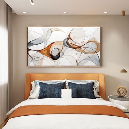 KLAKLA Modern Abstract Gray and Brown Designs - Colorful Curves and Translucent Medium - Frame Wall for Living Room Office Wall Decor Picture Artwork for walls