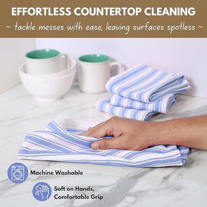 Native Fab Blue Kitchen Dish Towels 16"x26" - Set of 12 - Absorbent Cotton Hand Towels, Restaurant Grade Dish Towels for Quick Drying, Cleaning, Dish Cloths Set with Hanging Loop - Sky Blue