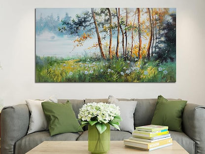 Ardemy Nature Canvas Wall Art Green Forest Pictures Wall Decor Living Room Landscape Tree Textured Paintings Artwork Bedroom Dining Room Kitchen Home Office, 48"x24"