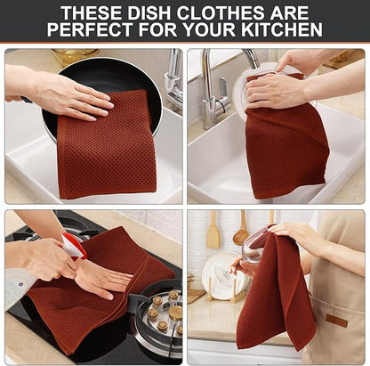 Kitinjoy 100% Cotton Waffle Weave Kitchen Towels, 4-Pack Super Soft and Absorbent Dish Towels for Drying Dishes, Kitchen Hand Towels, 13 in x 28 in, Rust